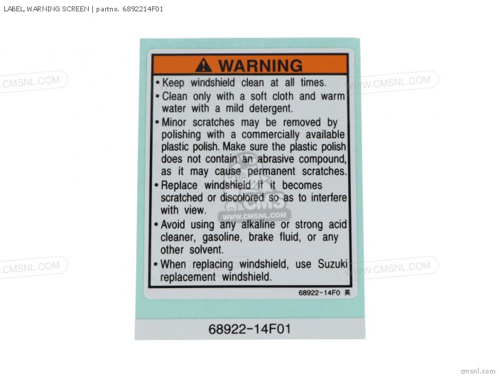 Suzuki LABEL,WARNING SCREEN 6892214F01