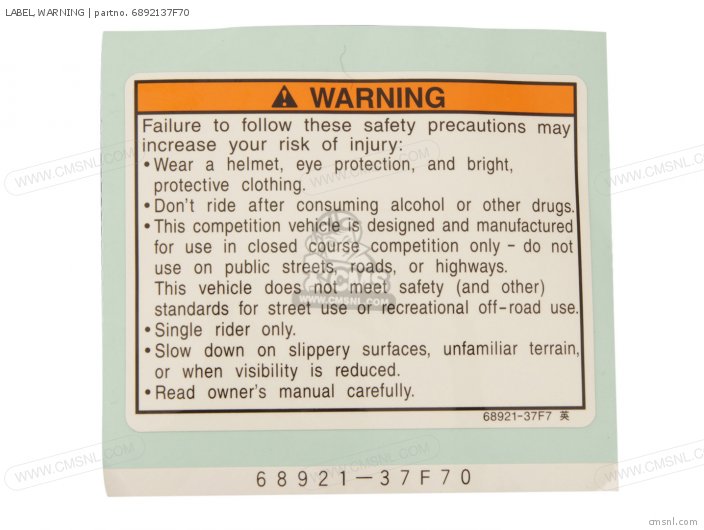 Suzuki LABEL,WARNING 6892137F70