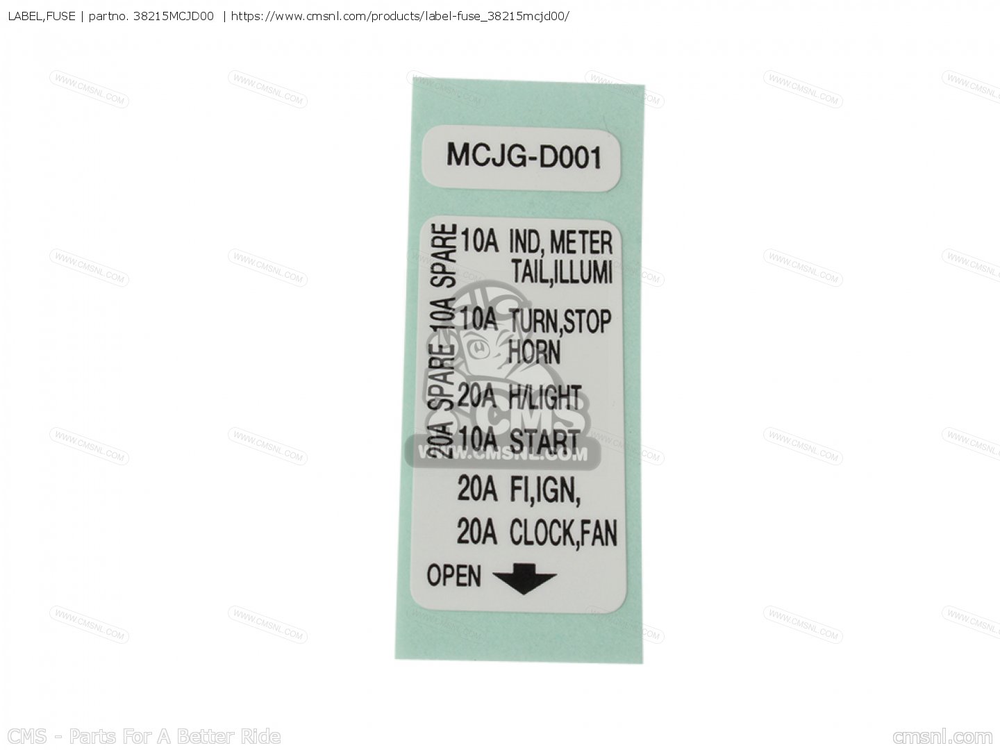 LABEL,FUSE for CBR900RR FIREBLADE 2002 (2) AUSTRALIA order at CMSNL