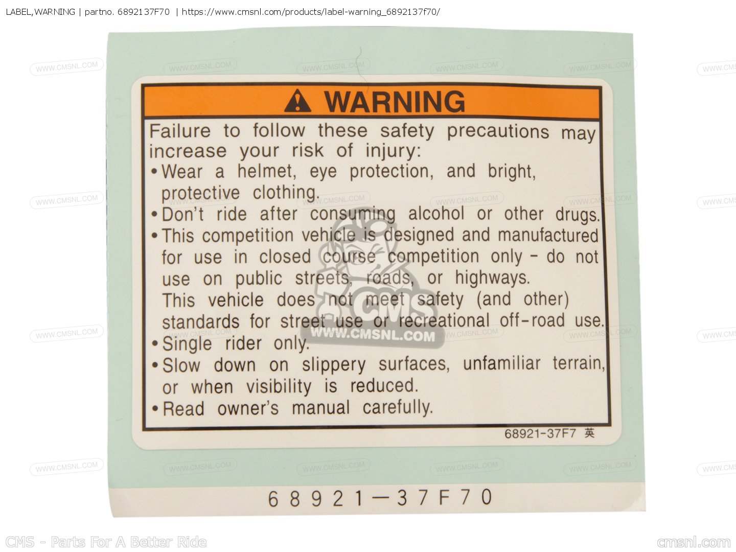 LABEL,WARNING for RM125 2006 (K6) USA (E03) - order at CMSNL
