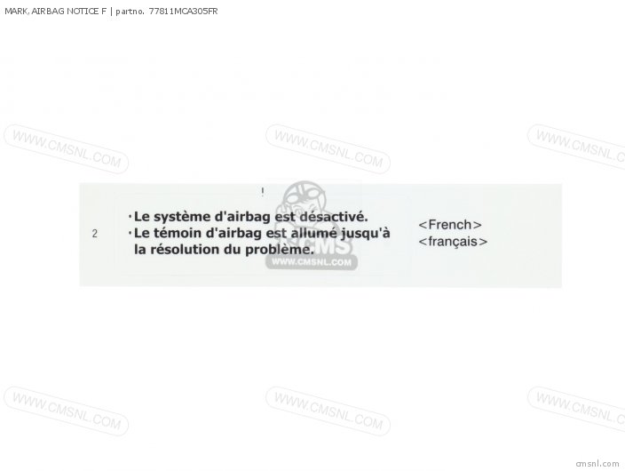 Honda MARK,AIRBAG NOTICE F 77811MCA305FR