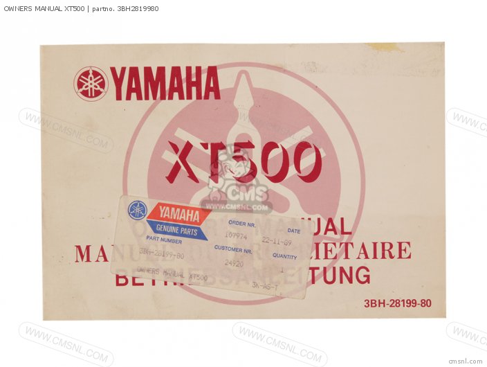 Yamaha OWNERS MANUAL XT500 3BH2819980