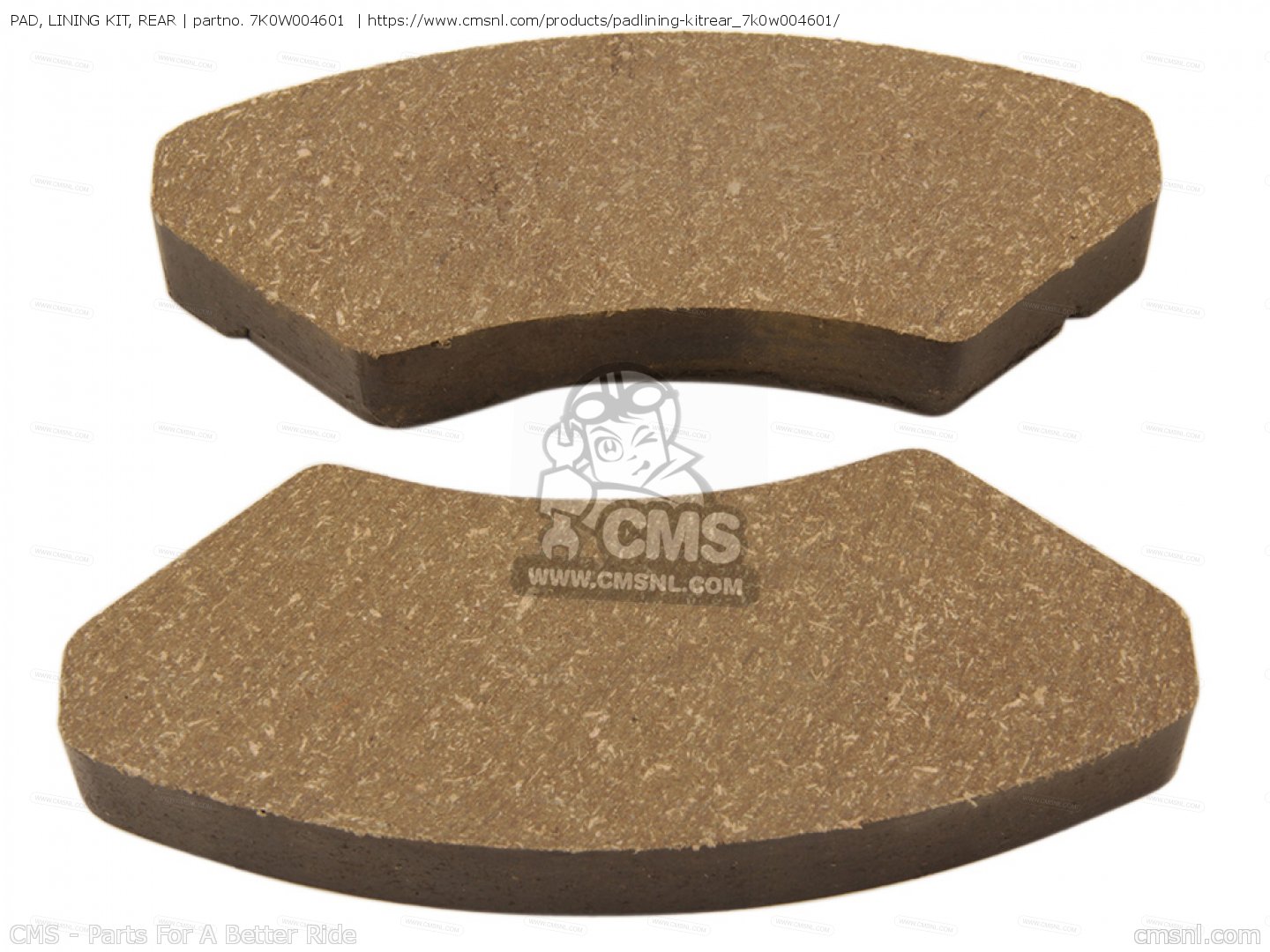 7K0W004601 Pad, Lining Kit, Rear Yamaha buy the 7K0W004601 at CMSNL