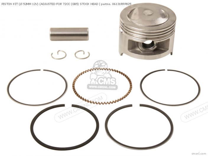 Honda PISTON KIT ( 52MM 12V) (ADJUSTED FOR 72CC (GB5) STOCK HEAD 06131RRP825