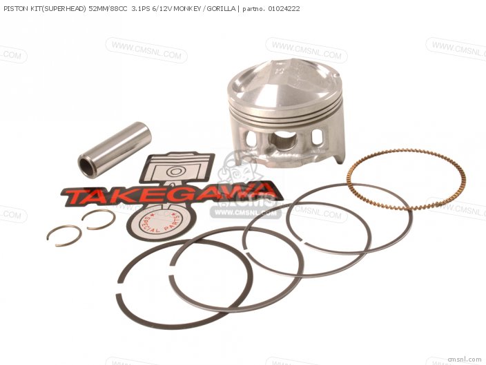 Takegawa PISTON KIT(SUPERHEAD) 52MM/88CC  3.1PS 6/12V MONKEY /GORILLA 01024222