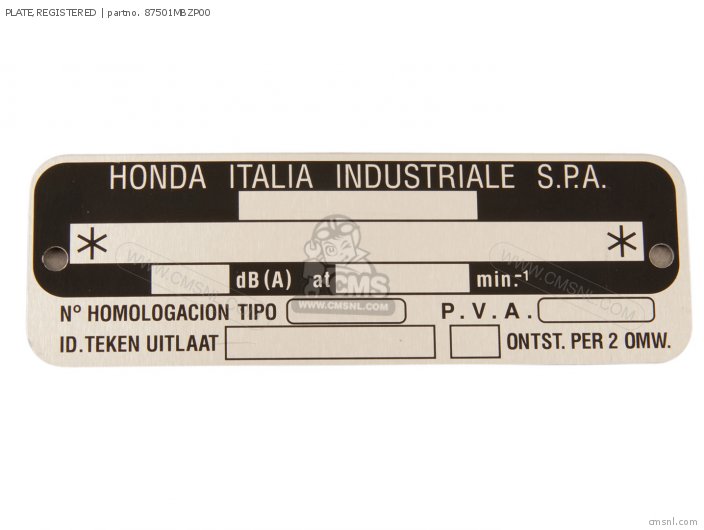 Honda PLATE,REGISTERED 87501MBZP00 Honda PLATE,REGISTERED 87501MBZP00