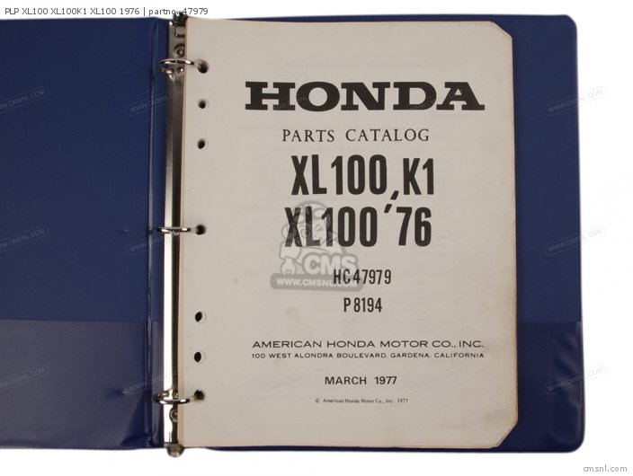 Honda PLP XL100 XL100K1 XL100 1976 47979