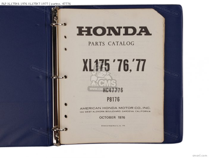 Honda PLP XL175K6 1976 XL175K7 1977 47776