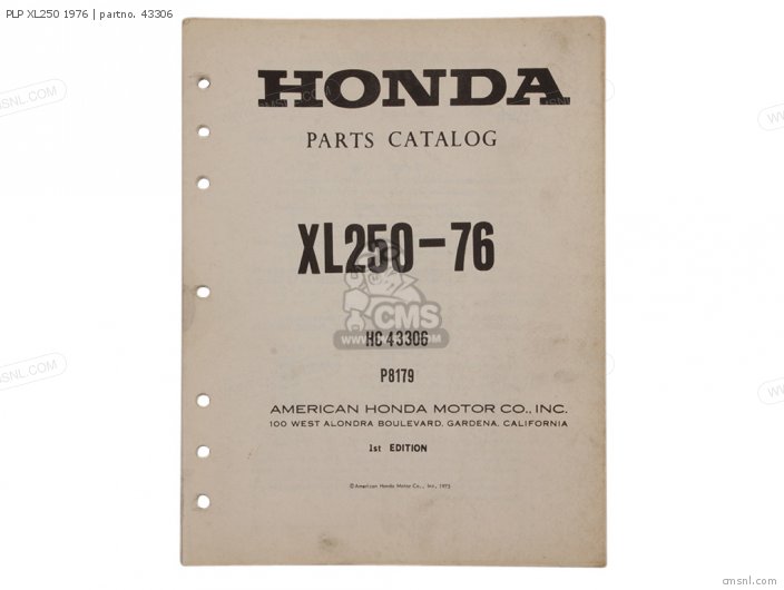 Honda PLP XL250 1976 43306