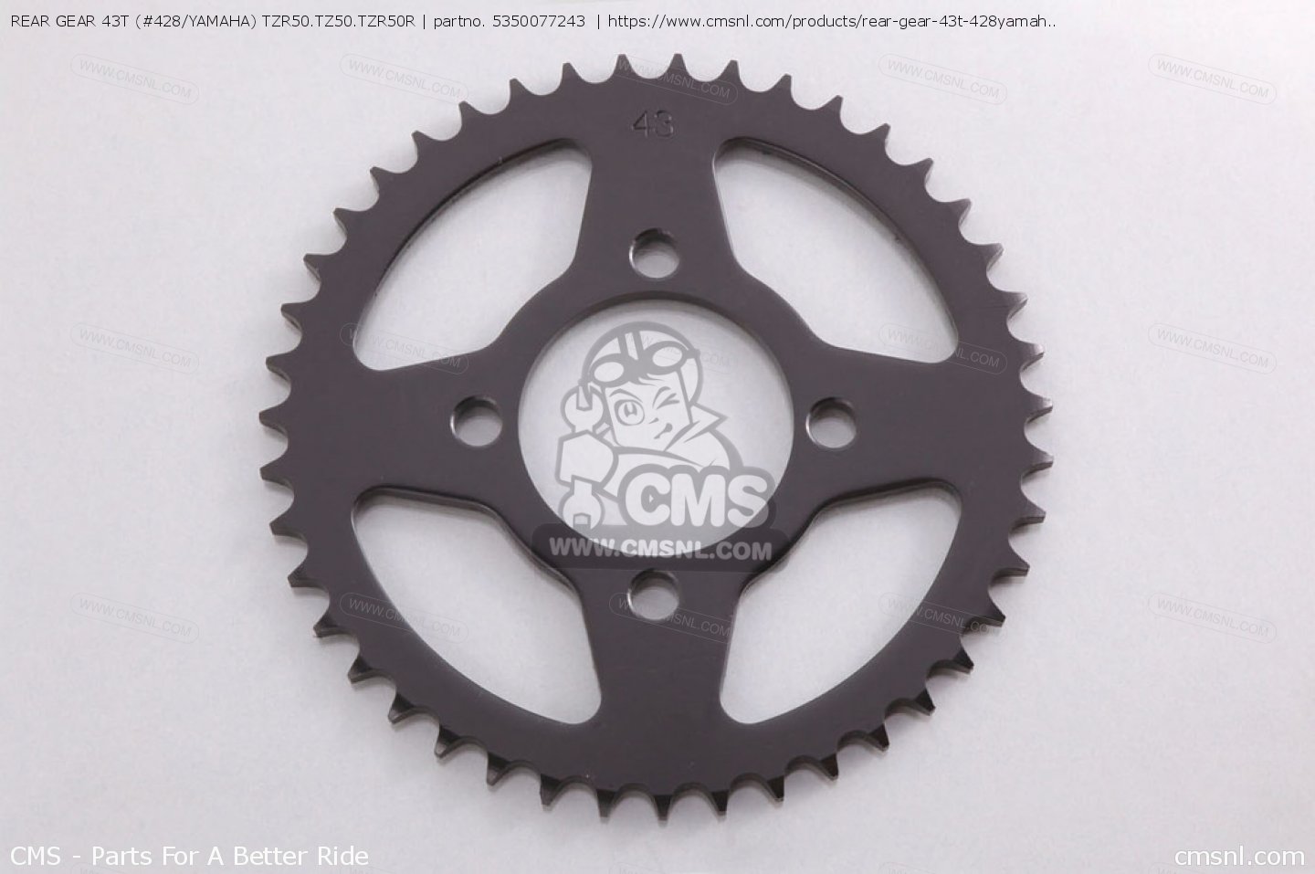 5350077243: Rear Gear 43t (#428/yamaha) Tzr50.tz50.tzr50r Kitaco - buy the  535-0077243 at CMSNL