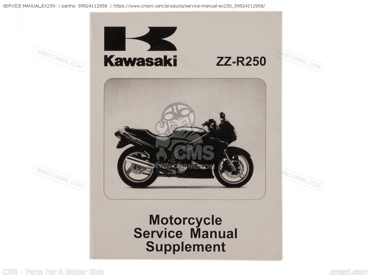 99924112958: Service Manual,ex250- Kawasaki - buy the 99924-1129-58 at