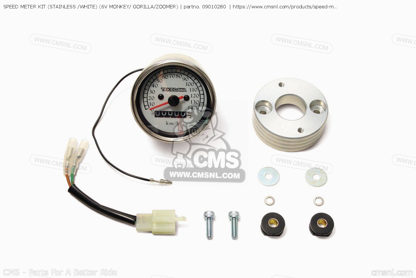 09010280: Speed Meter Kit (stainless /white) (6v Monkey/ Gorilla/zoomer)  Takegawa - buy the 09-01-0280 at CMSNL