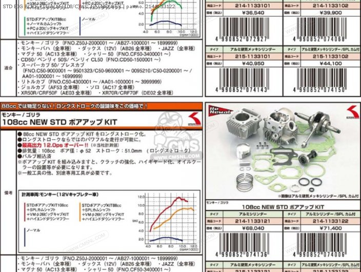 Kitaco STD BIG BORE KIT/ALM (108/C)WC 12V MONKEY 2141133122