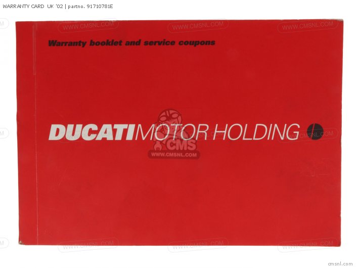 Ducati WARRANTY CARD  UK '02 91710781E