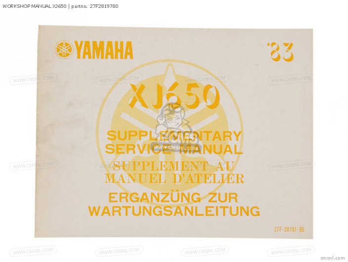 Yamaha WORKSHOP MANUAL XJ650 27F2819780
